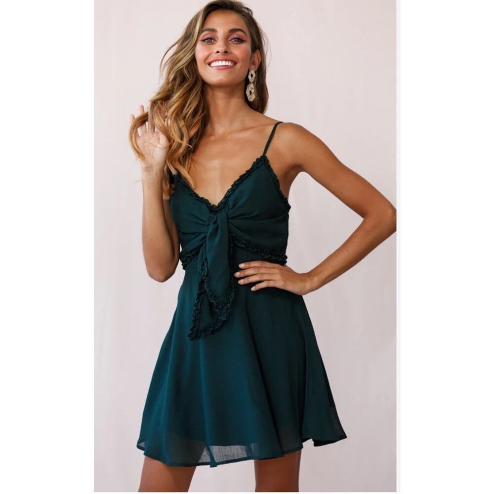 Selfie Leslie Zeta Bust Tie A-Line Dress Forest Green L